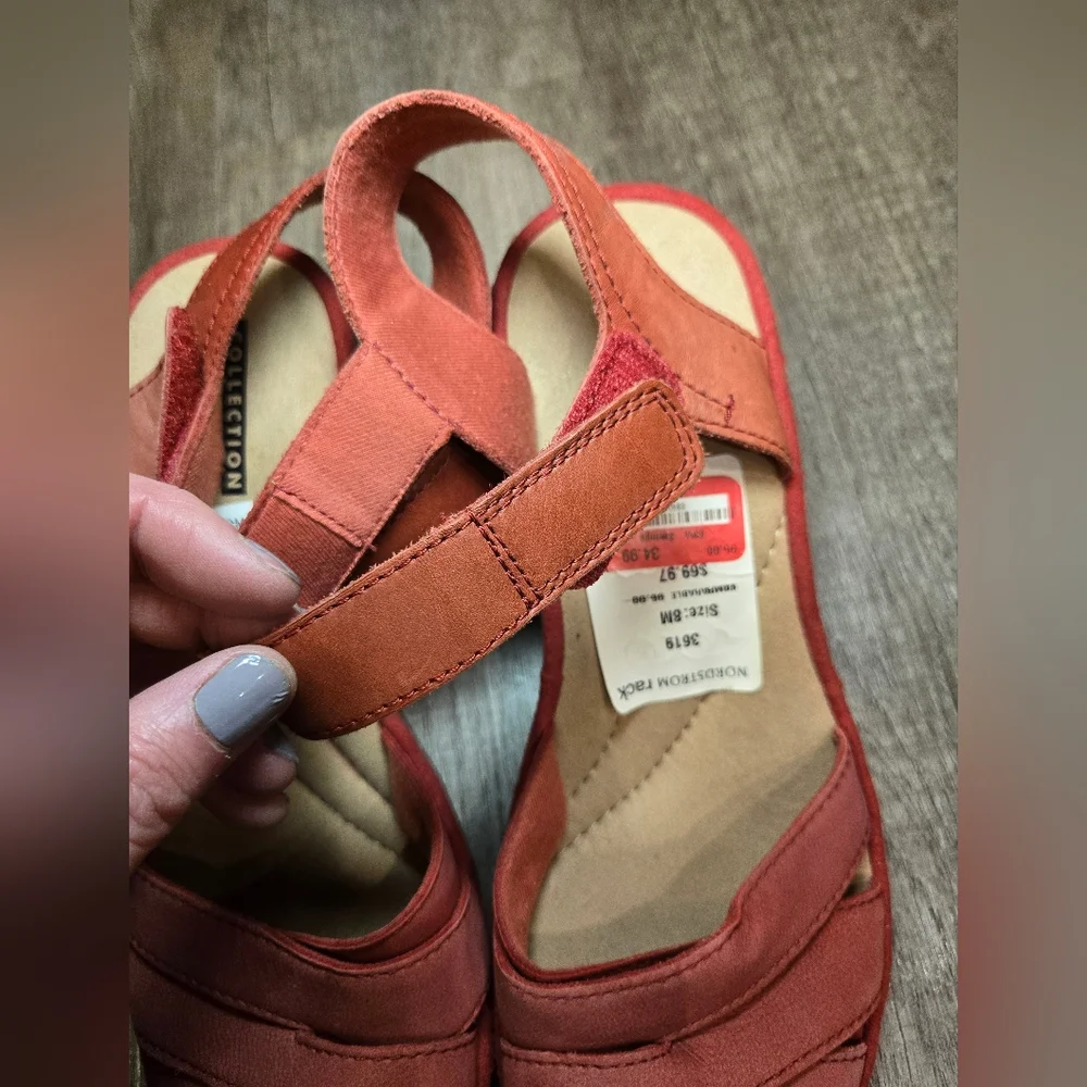 Clarks Sandals Red Small Heel Size 8‎ Nwob